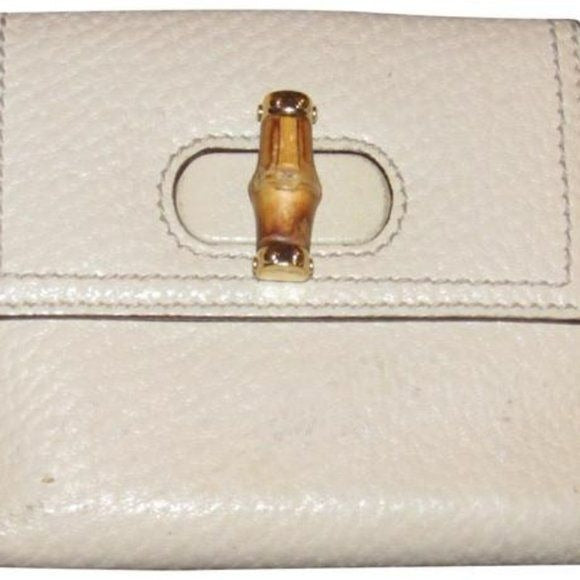 Vintage Gucci Ivory Pebbled Bi-fold Bamboo Accent