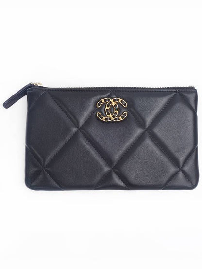 Nineteen Gold Logo Small Lambskin Pouch Bag Black Chanel