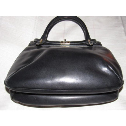 Gucci Padlock Top Handle Bag W Hinged Topcompartments Black Leather Satchel