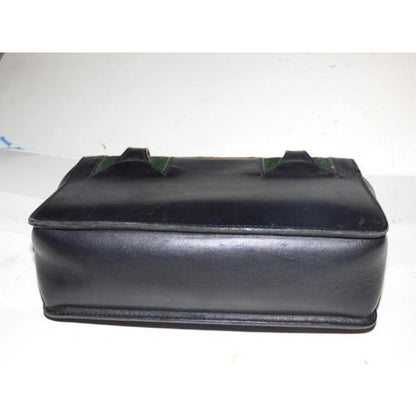 Gucci Black Leather Lunch-box Satchel w Bamboo Handle & Red & Green Stripes