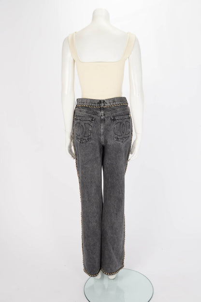 Chanel Black Denim CC Chain Trim Jeans FR 42