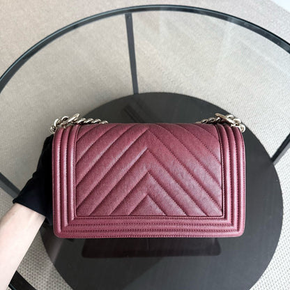 Chanel Boy Medium - Caviar 25CM Chevron Red Gold Hardware Series 28