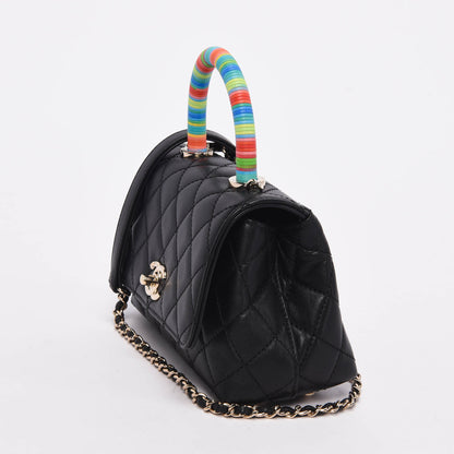 Chanel Black Goatskin Rainbow Extra Mini Coco Handle Bag
