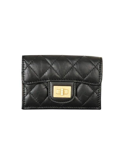 2.55 Vintage Tri-Fold Calfskin Half Wallet Black Chanel
