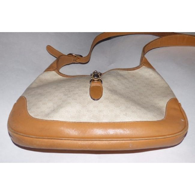 Gucci Jackie Hobo Vintage Beige Shoulder Bag Leather w GG Logo