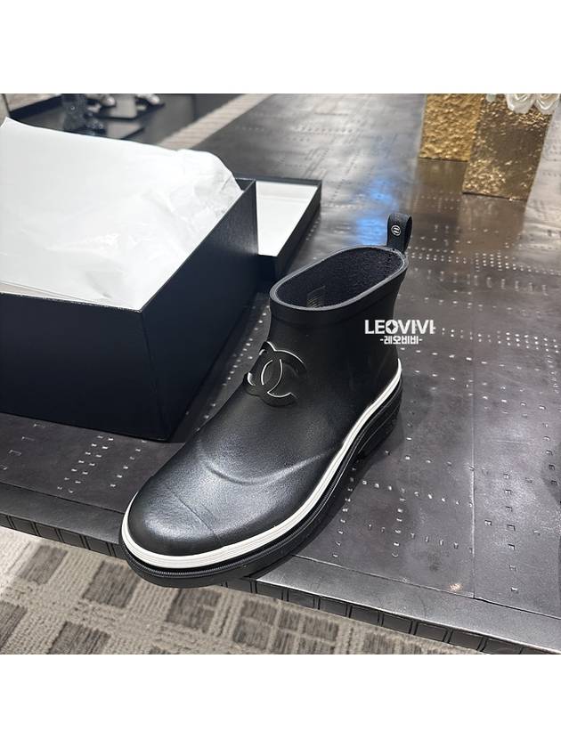CC Logo Rubber Ankle Rain Boots Black Chanel