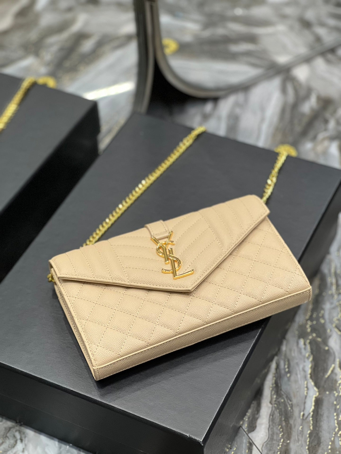 Yves Saint Laurent Envelope Small Chain Bag Beige