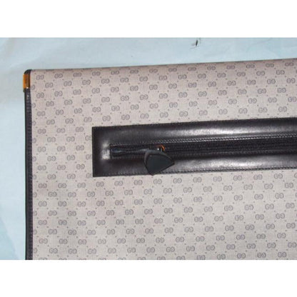 1970's -1980's Gucci Navy Blue Micro Guccissima Print Coated Canvas & Navy Leather Vintage XL Envelope Clutch