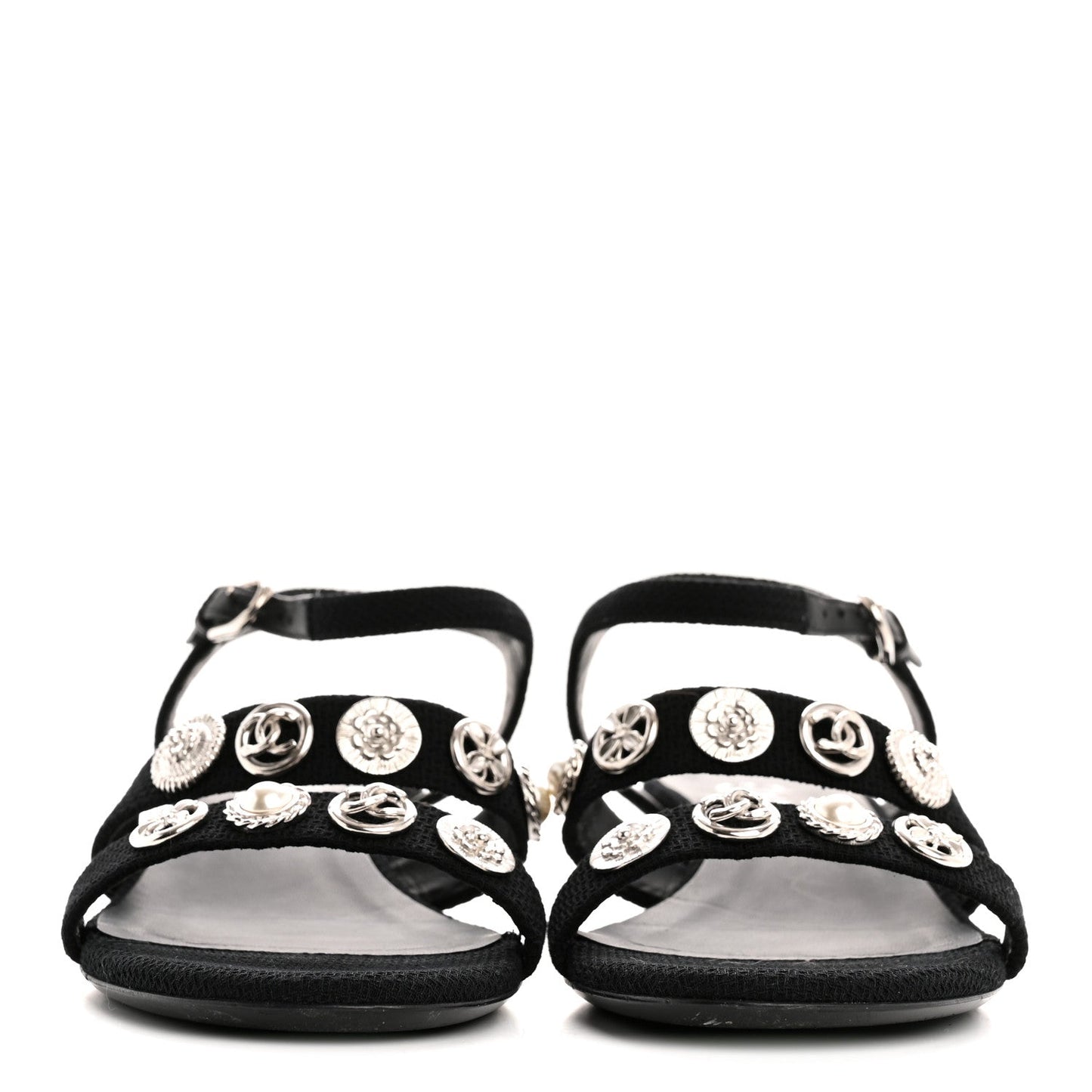 Tweed Medallion Sandals 38 Black