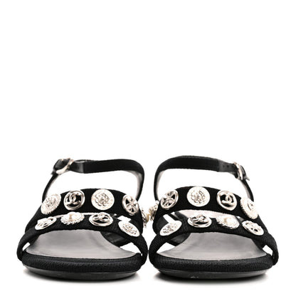 Tweed Medallion Sandals 38 Black