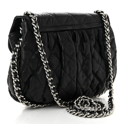 Washed Lambskin Quilted Medium Chain Around Messenger Black