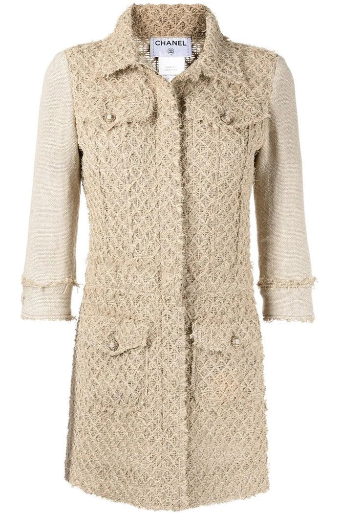 Beige Tweed Mid-length Jacket