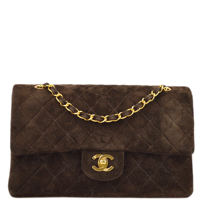 Chanel Brown Suede Medium Classic Double Flap Shoulder Bag