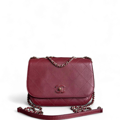 Chanel Flap Bag - Calfskin Stitched Small Flap Burgundy Gold Hardware Series 28