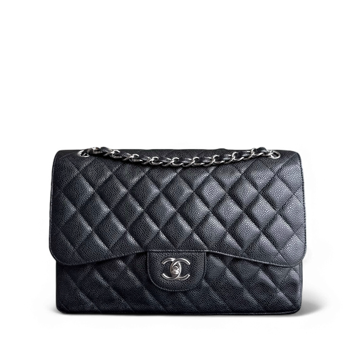 Chanel Classic Flap Jumbo - Double Flap Caviar 30CM Quilted Black Silver Hardware Series 16