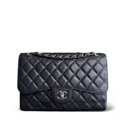 Chanel Classic Flap Jumbo - Double Flap Caviar 30CM Quilted Black Silver Hardware Series 16