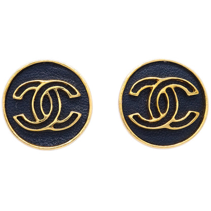 Chanel Button Earrings Clip-On Black 03P