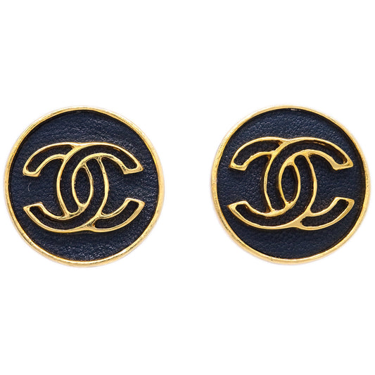 Chanel Button Earrings Clip-On Black 03P