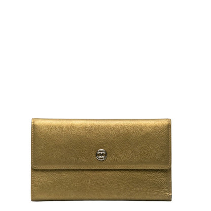 Chanel Cocomark Three Folded Wallet Long Wallet Metal Curry Leather  CHANEL