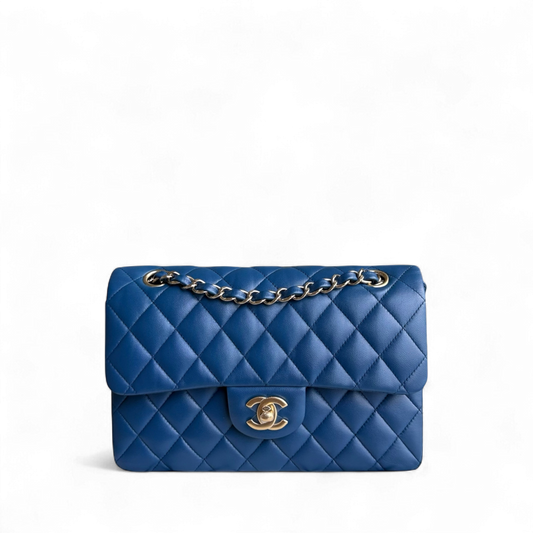 Chanel Classic Flap Small - 23CM Quilted Lambskin Blue Gold Hardware Series 25