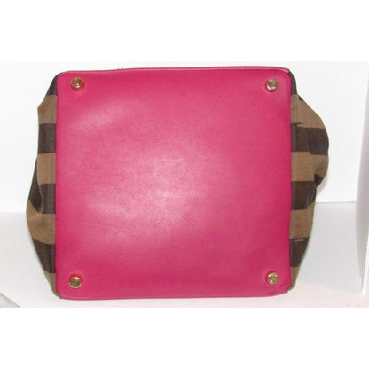 Fendi Xl Canvasleathersuede Pequin Stripemagenta Canvas And Leather Satchel