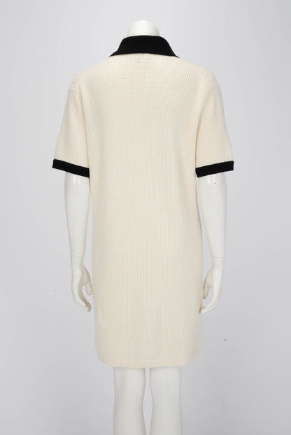 Chanel Cream & Black Waffle Knit Polo Mini Dress FR 40