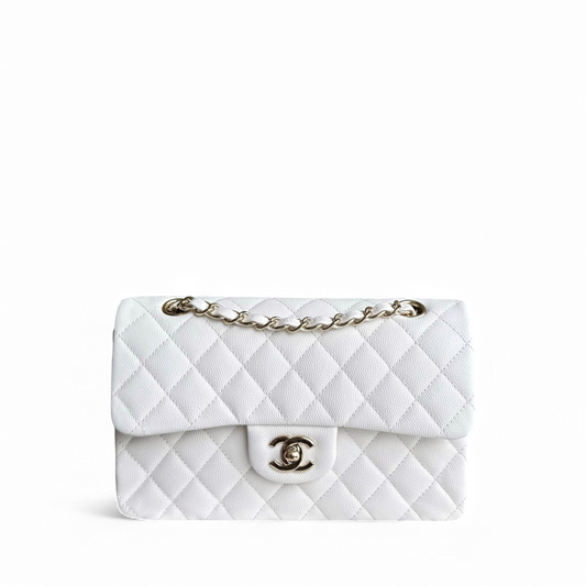 Chanel Classic Flap Small - Caviar 23CM Quilted White Gold Hardware Series 30