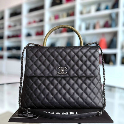 Chanel Coco Handle Large - Caviar 34CM Quilted Black Ruthenium Silver Hardware Series 23