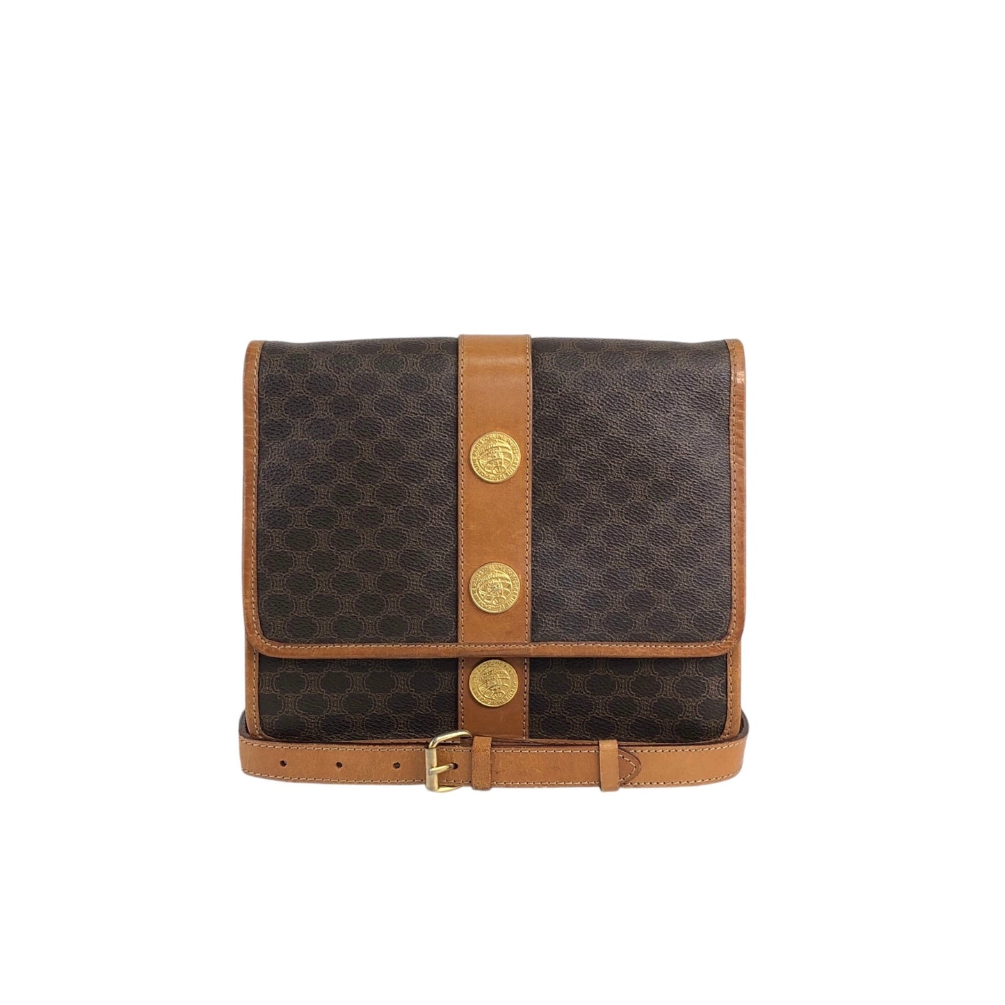 CELINE Macadam Medal Motif Shoulder bag Brown Vintage tab6bn