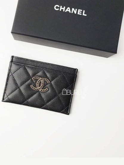 Card Holder Shiny Grained Calfskin Strass Gold Black Chanel
