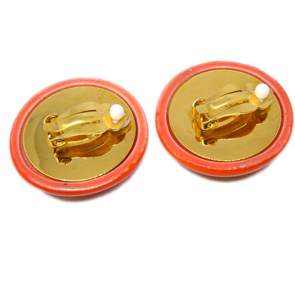 Chanel Button Earrings Clip-On Orange 97P