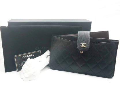 Chanel Classic Black Caviar  Set Pouch Long Wallet