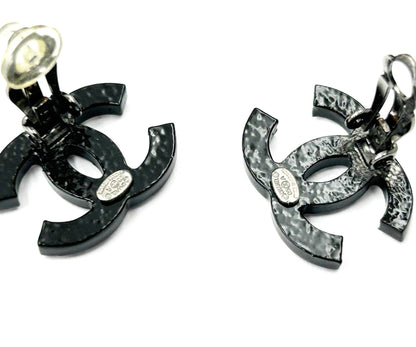 Chanel Black CC Crystal Large Clip on Earrings
