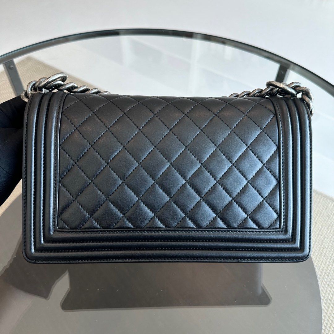 Boy Old Medium 25CM Lambskin Quilted Leboy Black RSHW No 17