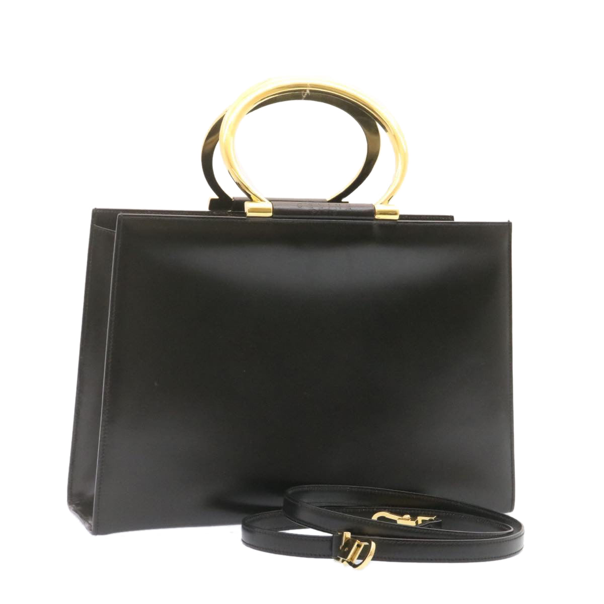 Celine Hand Bag 2way Black Gold Tone  am354b