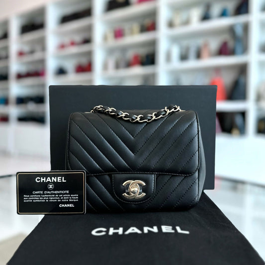 *Brand New* Mini Square Chevron Lambskin Black GHW No 24