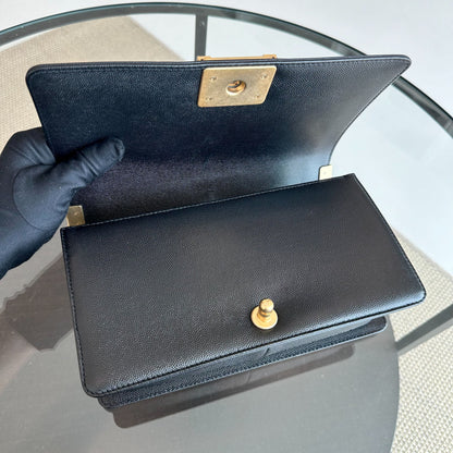 *Brand New, Full Set, Receipt* Caviar Old Medium 25CM Quilted Calfskin Leboy Black GHW No 28