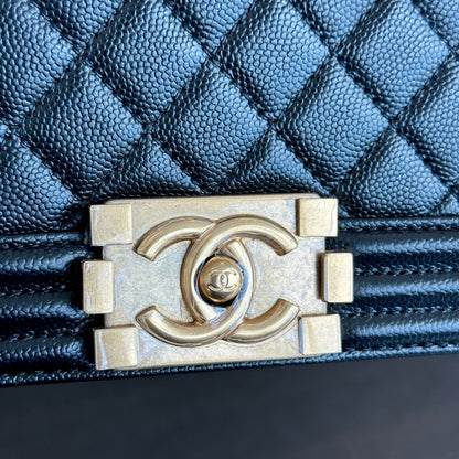 *Brand New, Full Set, Receipt* Caviar Old Medium 25CM Quilted Calfskin Leboy Black GHW No 28