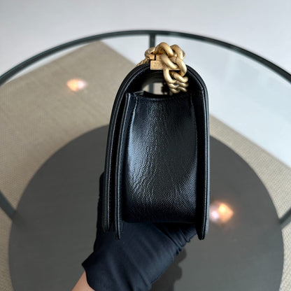 *Brand New, Full Set, Receipt* Caviar Old Medium 25CM Quilted Calfskin Leboy Black GHW No 28