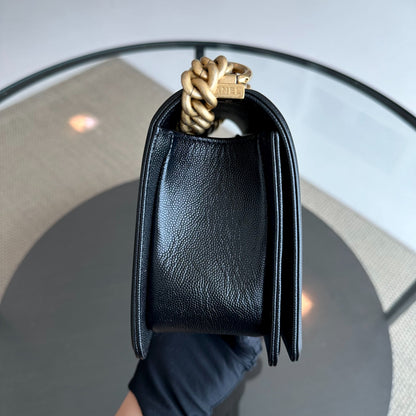 *Brand New, Full Set, Receipt* Caviar Old Medium 25CM Quilted Calfskin Leboy Black GHW No 28