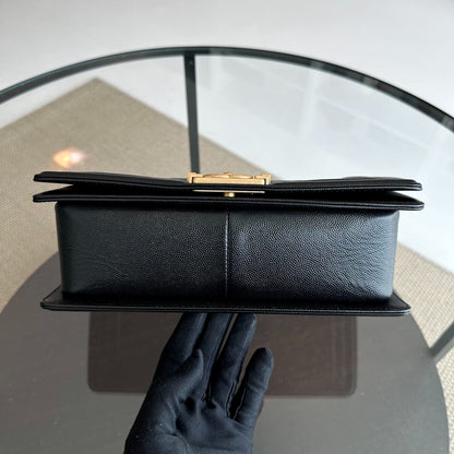 *Brand New, Full Set, Receipt* Caviar Old Medium 25CM Quilted Calfskin Leboy Black GHW No 28
