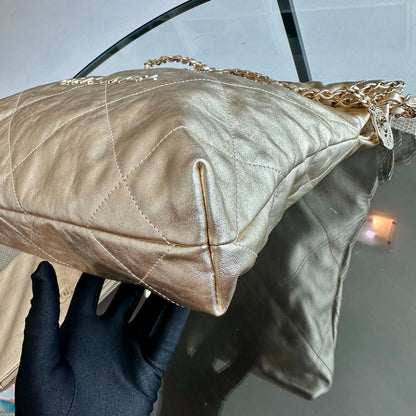 *Brand New, Receipt, Microchip* C22 Small Hobo 22 Bag Gold Calfskin GHW