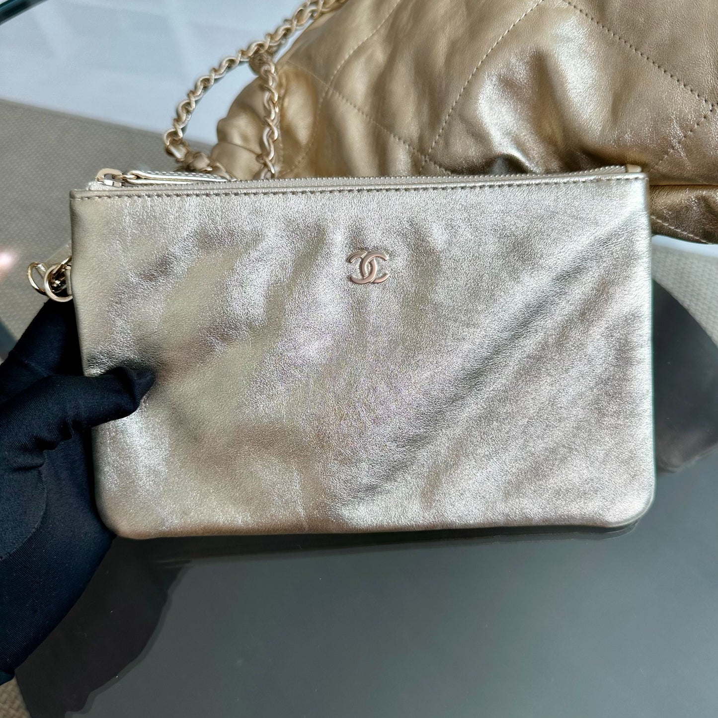 *Brand New, Receipt, Microchip* C22 Small Hobo 22 Bag Gold Calfskin GHW