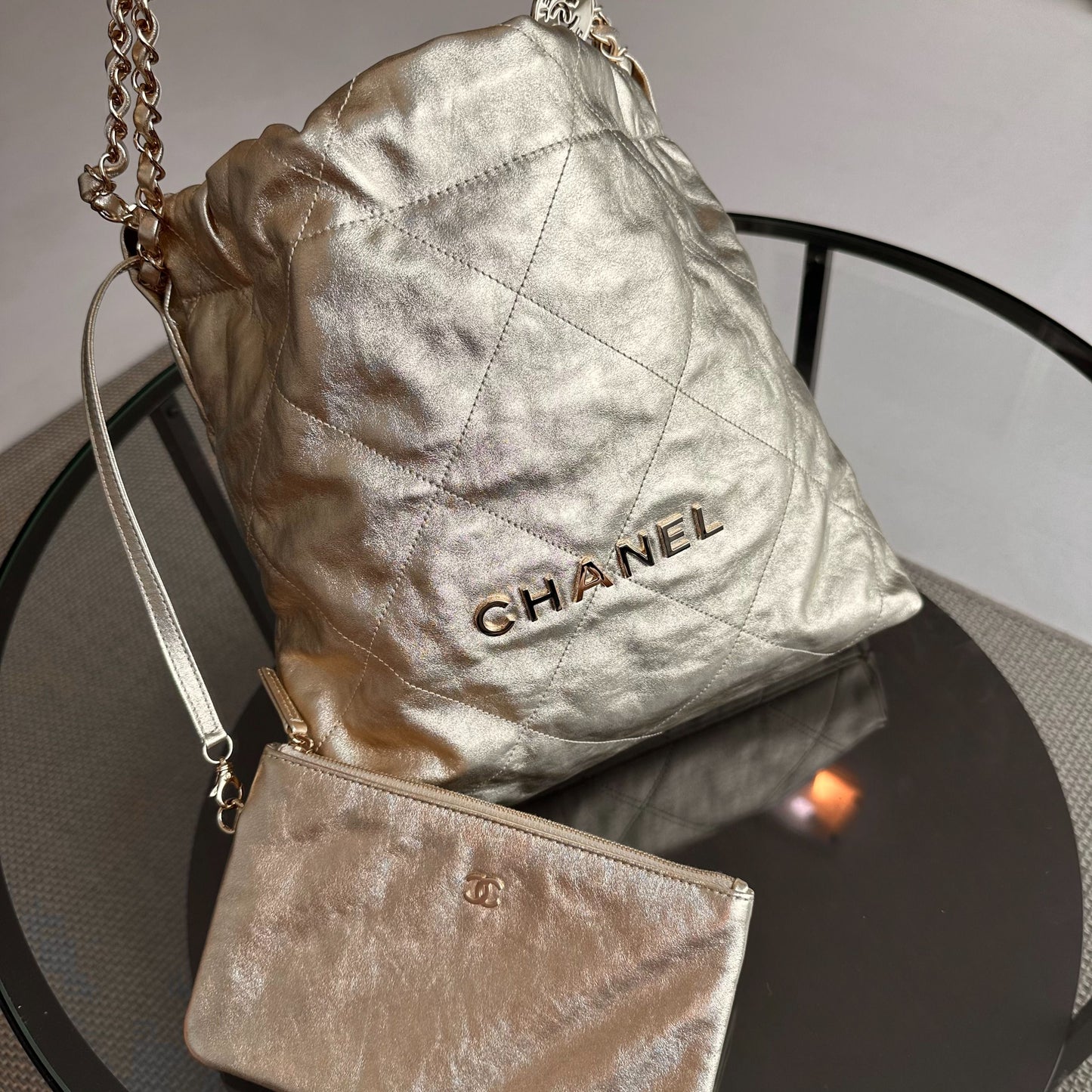 *Brand New, Receipt, Microchip* C22 Small Hobo 22 Bag Gold Calfskin GHW