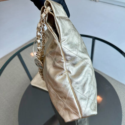 *Brand New, Receipt, Microchip* C22 Small Hobo 22 Bag Gold Calfskin GHW