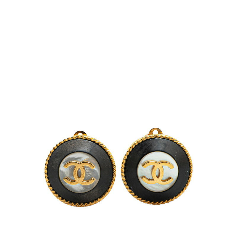 Chanel Gold Plated Coco Mark Round Shell Earrings 95A
