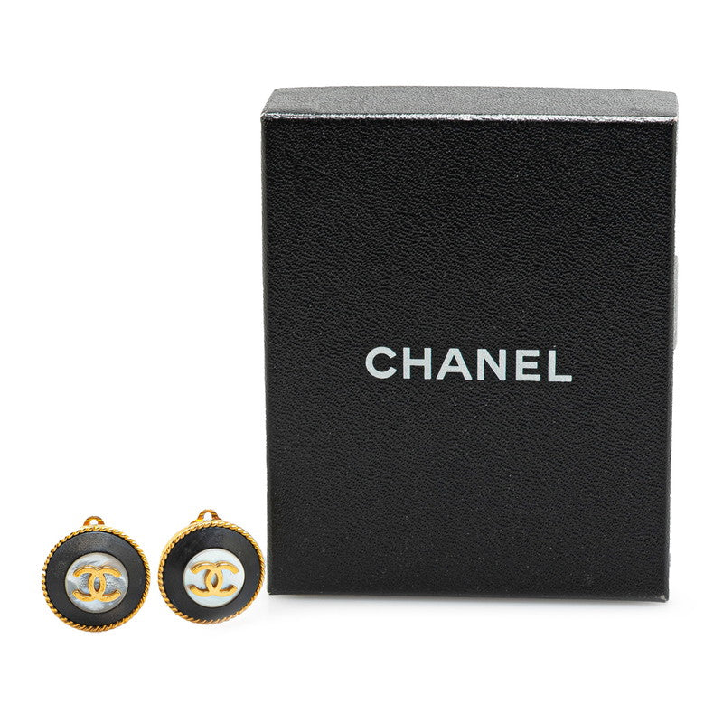 Chanel Gold Plated Coco Mark Round Shell Earrings 95A