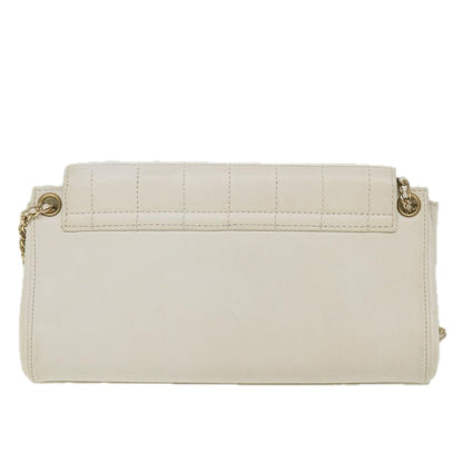 Chanel Choco Bar line Chain Shoulder Bag Leather White CC Auth bs