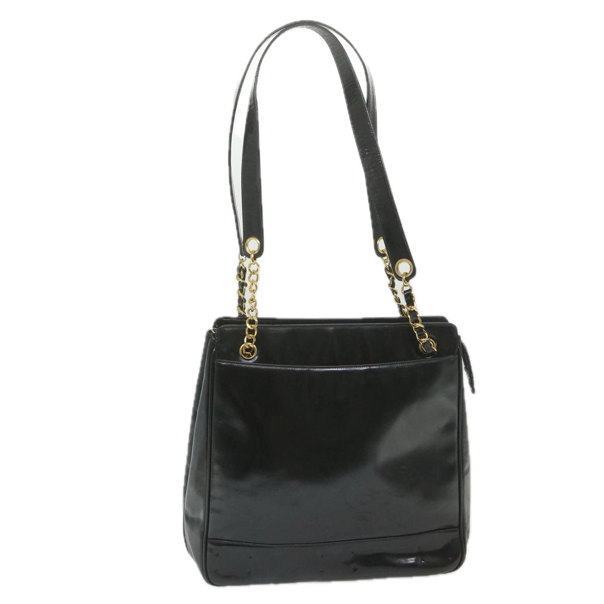 Chanel Chain Shoulder Bag Patent leather Black CC Auth bs