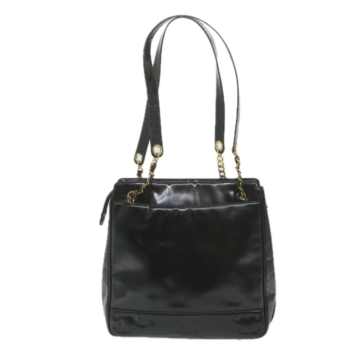 Chanel Chain Shoulder Bag Patent leather Black CC Auth bs